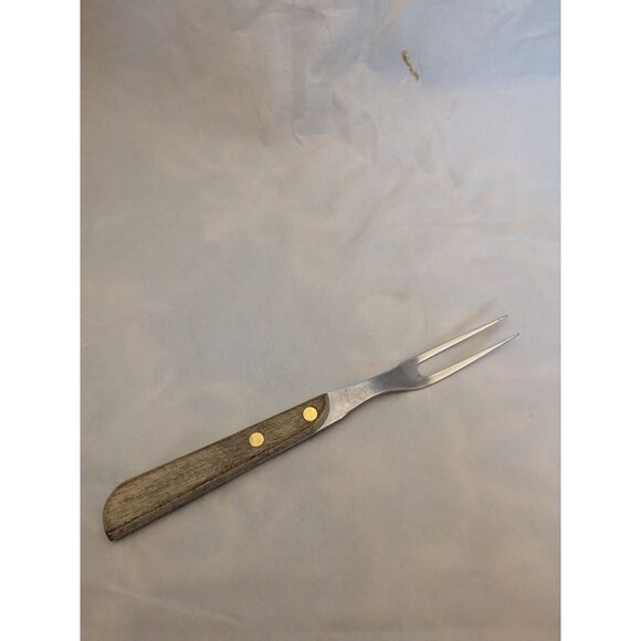 Vintage Meat Fork 10" Wood Handle Stainless Steel - Picture 1 of 8